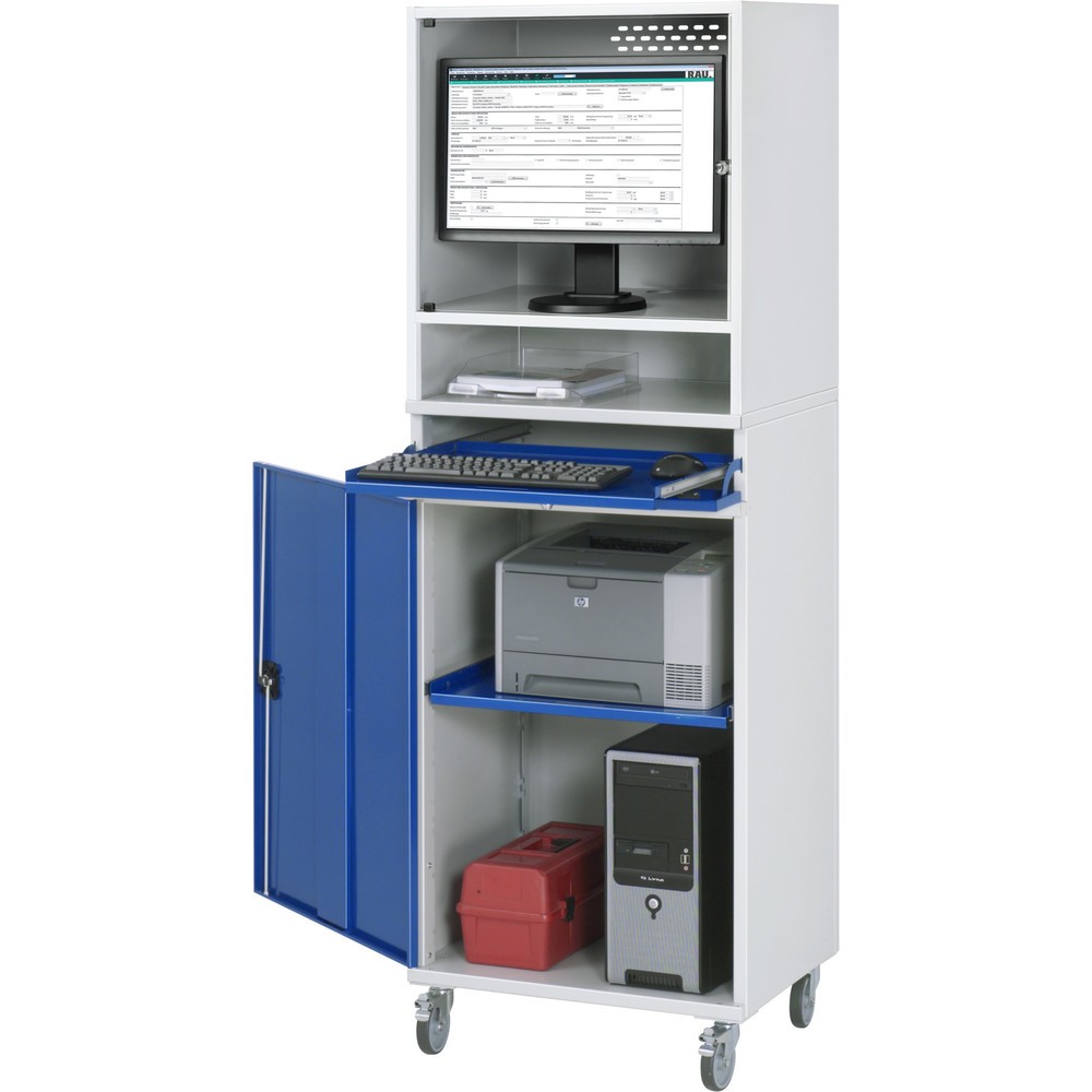 Product afbeelding: Computerkast RAU, monitorbehuizing, uitschuifblad voor het toetsenbord, draaideur, mobiel