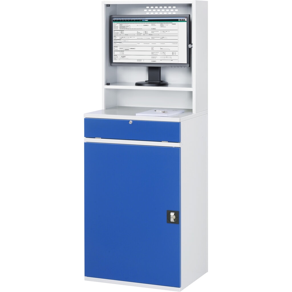 Computerkast RAU, monitorbehuizing, uitschuifblad voor het toetsenbord, draaideur, aantal lades x h x b: 2 x 80 x 570 mm Productafbeelding nr. 3: Computerkast RAU, monitorbehuizing, uitschuifblad voor het toetsenbord, draaideur, aantal lades x h x b: 2 x 80 x 570 mm