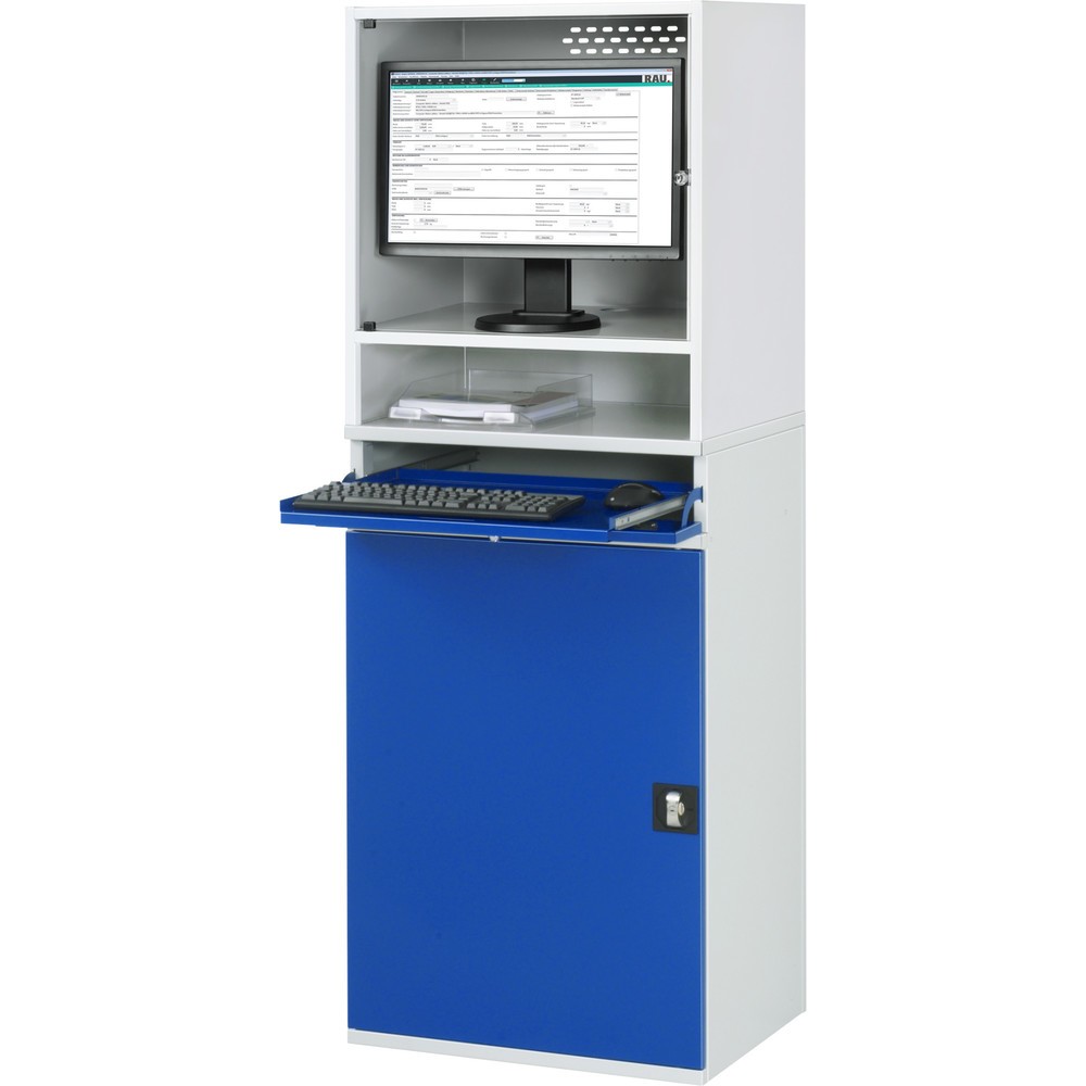 Productafbeelding nr. 2: Computerkast RAU, monitorbehuizing, uitschuifblad voor het toetsenbord, draaideur, aantal lades x h x b: 2 x 80 x 570 mm