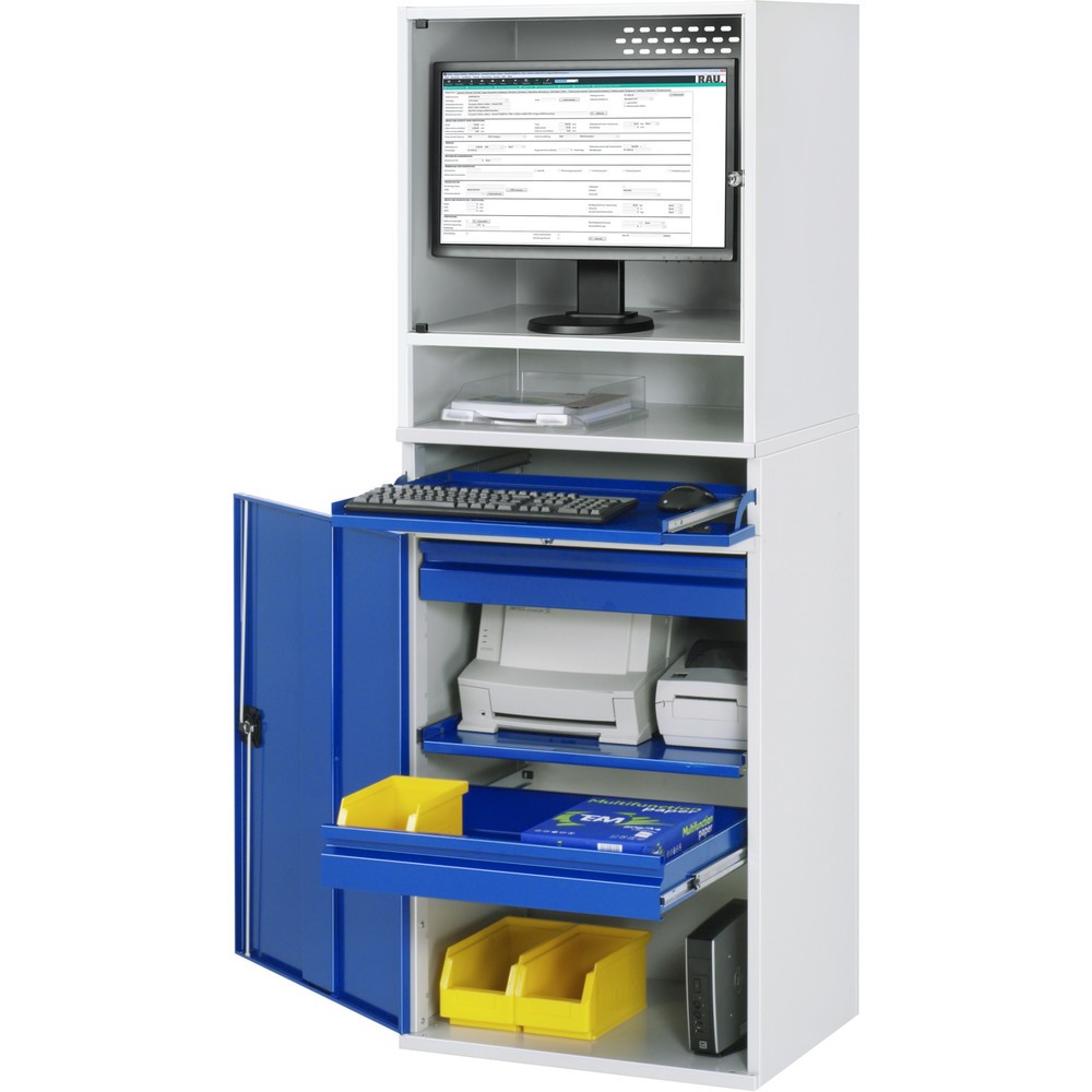 Product afbeelding: Computerkast RAU, monitorbehuizing, uitschuifblad voor het toetsenbord, draaideur, aantal lades x h x b: 2 x 80 x 570 mm