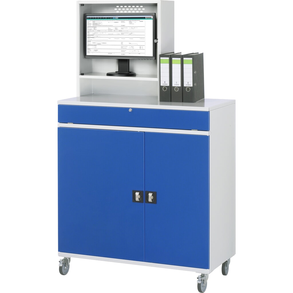 Mobiele computerkast RAU, monitorbehuizing, uitschuifblad voor het toetsenbord, dubbele draaideur, aantal lades x h x b: 2 x 80 x 1.020 mm Productafbeelding nr. 2: Mobiele computerkast RAU, monitorbehuizing, uitschuifblad voor het toetsenbord, dubbele draaideur, aantal lades x h x b: 2 x 80 x 1.020 mm