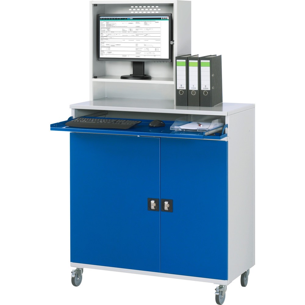 Productafbeelding nr. 3: Mobiele computerkast RAU, monitorbehuizing, uitschuifblad voor het toetsenbord, dubbele draaideur, aantal lades x h x b: 2 x 80 x 1.020 mm