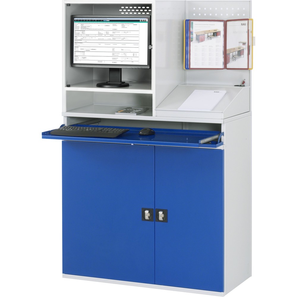Productafbeelding nr. 2: Computerkast RAU, monitorbehuizing, uitschuifblad voor het toetsenbord, dubbele draaideur, geperforeerde achterwand, aantal lades x h x b: 1 x 80 x 1.020 mm