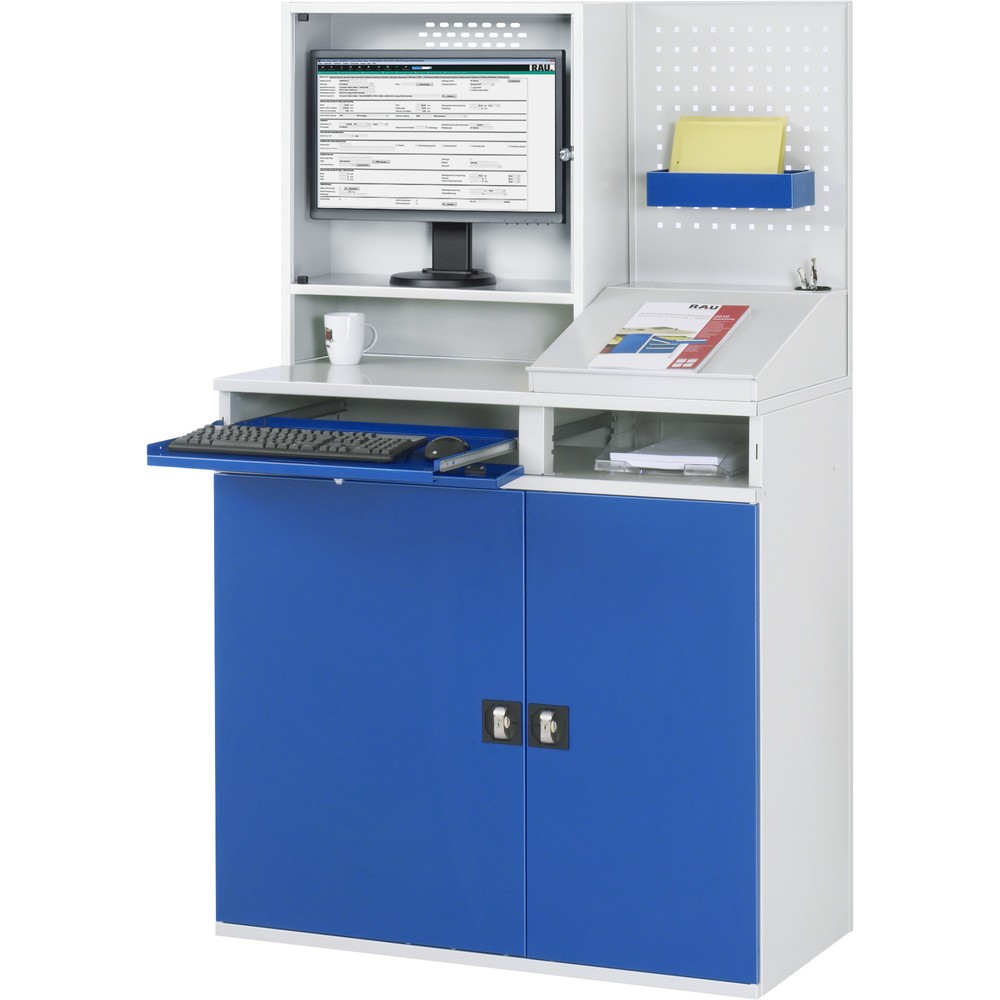 Productafbeelding nr. 2: Computerkast RAU, monitorbehuizing, uitschuifblad voor het toetsenbord, dubbele draaideur, geperforeerde achterwand, aantal lades x h x b: 1 x 80 x 650 mm