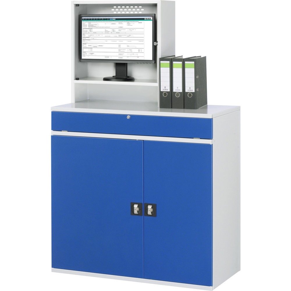 Productafbeelding nr. 2: Computerkast RAU, monitorbehuizing, uitschuifblad voor het toetsenbord, dubbele draaideur, aantal lades x h x b: 2 x 80 x 1.020 mm