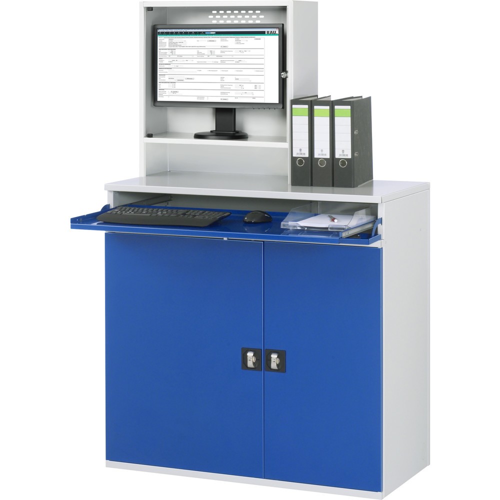 Productafbeelding nr. 3: Computerkast RAU, monitorbehuizing, uitschuifblad voor het toetsenbord, dubbele draaideur, aantal lades x h x b: 2 x 80 x 1.020 mm