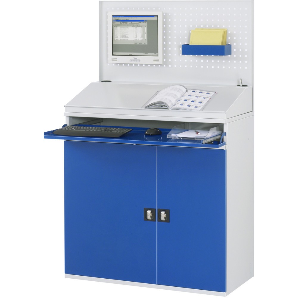 Productafbeelding nr. 3: Computerkast RAU, uitschuifblad voor het toetsenbord, dubbele draaideur, geperforeerde achterwand, aantal lades x h x b: 1 x 80 x 1.020 mm, stationair