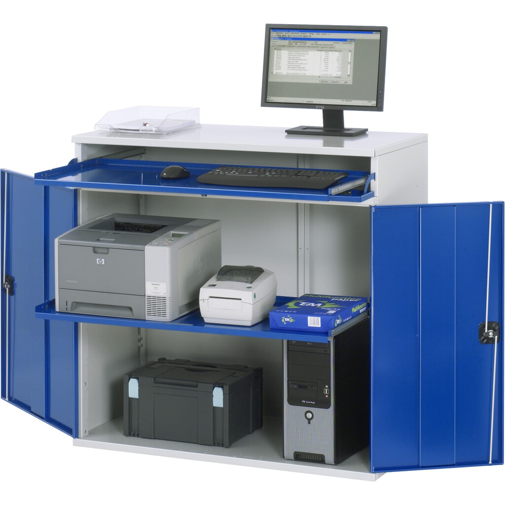 Computerkast RAU, uitschuifblad voor het toetsenbord, dubbele draaideur, stationair Product afbeelding: Computerkast RAU, uitschuifblad voor het toetsenbord, dubbele draaideur, stationair