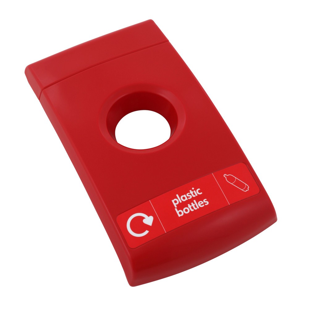 Product afbeelding: Deksel voor afvalbak ENVIROBIN Midi / Mini, rood, met opschrift "plastic bottles"