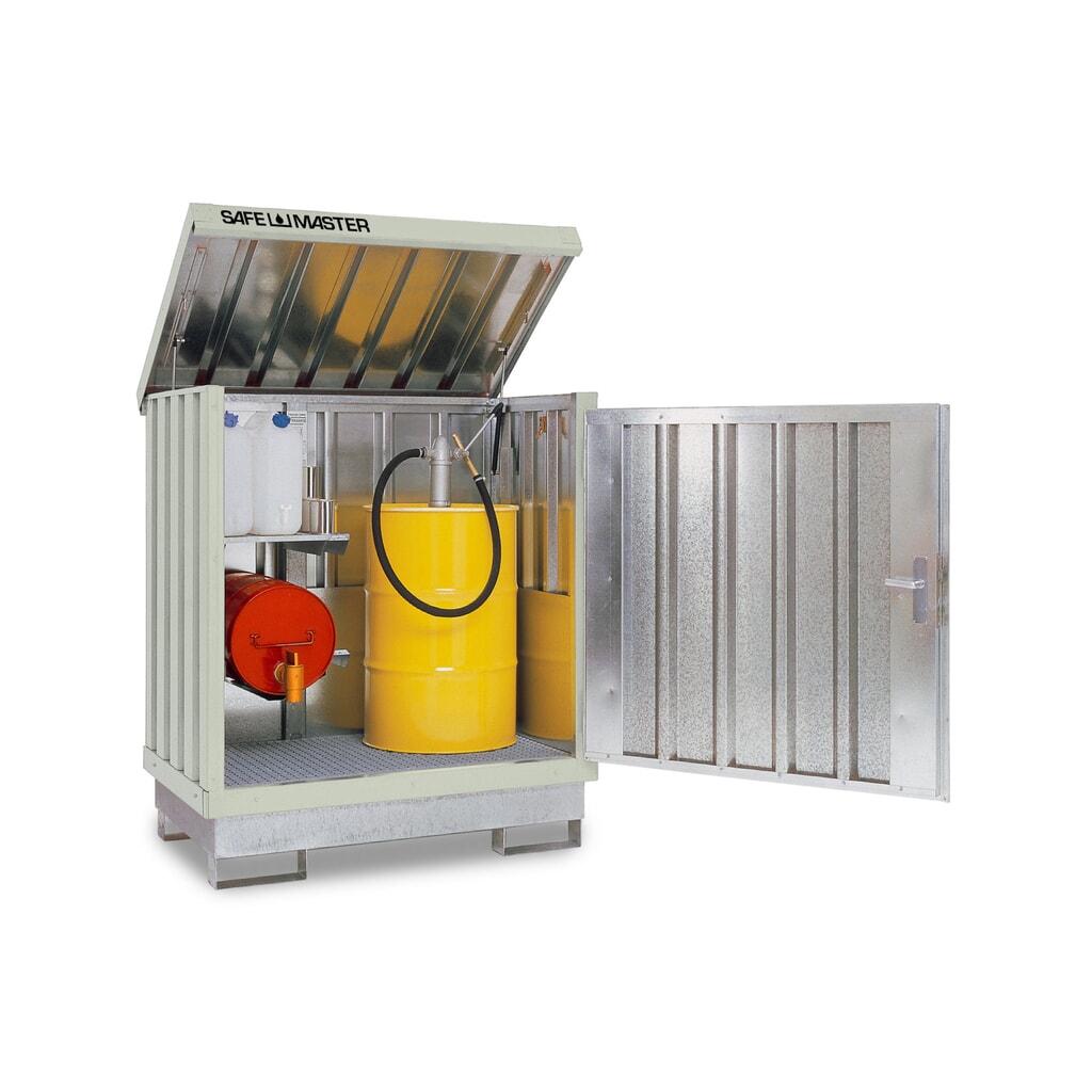 Depot voor gevaarlijke stoffen, verzinkt en gelakt, 2 x 200 liter, h x b x d 1.685 x 1.420 x 1.080 mm, grijswit Product afbeelding: Depot voor gevaarlijke stoffen, verzinkt en gelakt, 2 x 200 liter, h x b x d 1.685 x 1.420 x 1.080 mm, grijswit