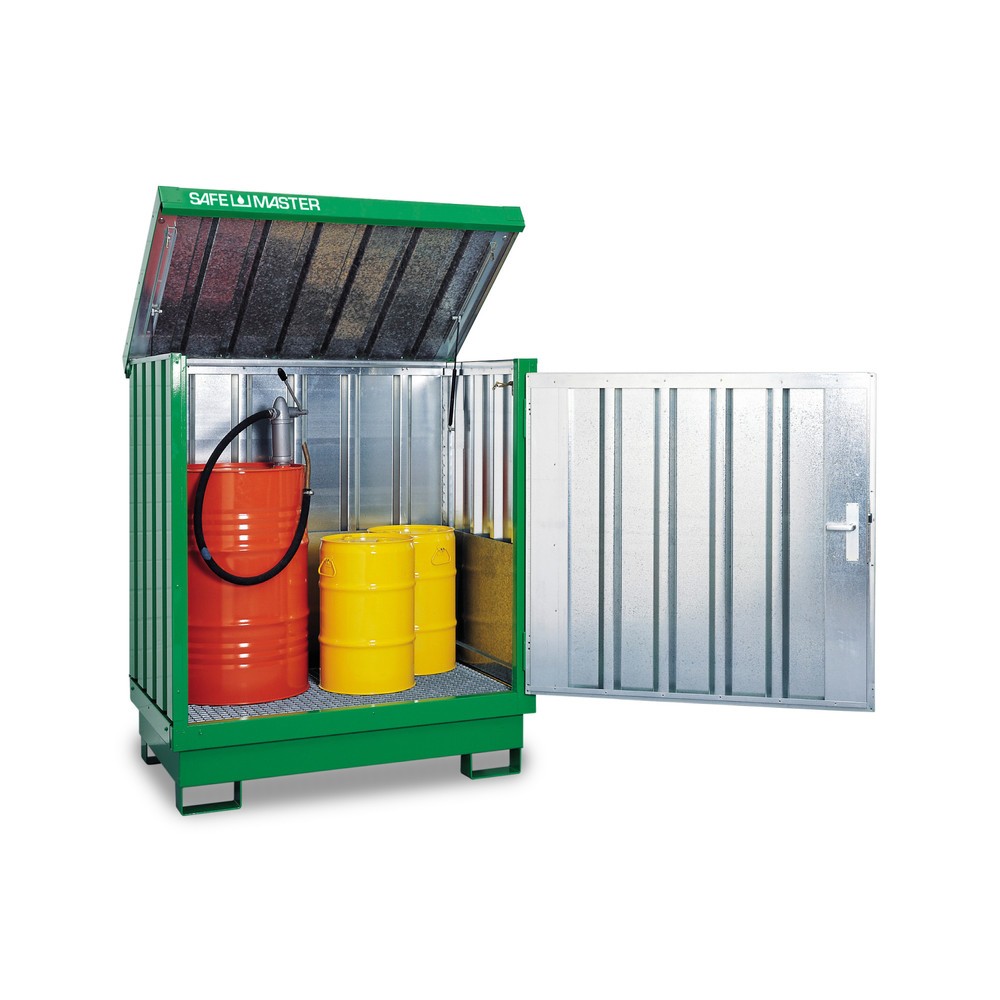 Product afbeelding: Depot voor gevaarlijke stoffen, verzinkt en gelakt, 2 x 200 liter, h x b x d 1.685 x 1.420 x 1.080 mm, grasgroen