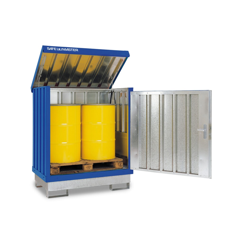 Depot voor gevaarlijke stoffen, verzinkt en gelakt, 2 x 200 liter, h x b x d 1.685 x 1.420 x 1.080 mm, gentiaanblauw Product afbeelding: Depot voor gevaarlijke stoffen, verzinkt en gelakt, 2 x 200 liter, h x b x d 1.685 x 1.420 x 1.080 mm, gentiaanblauw