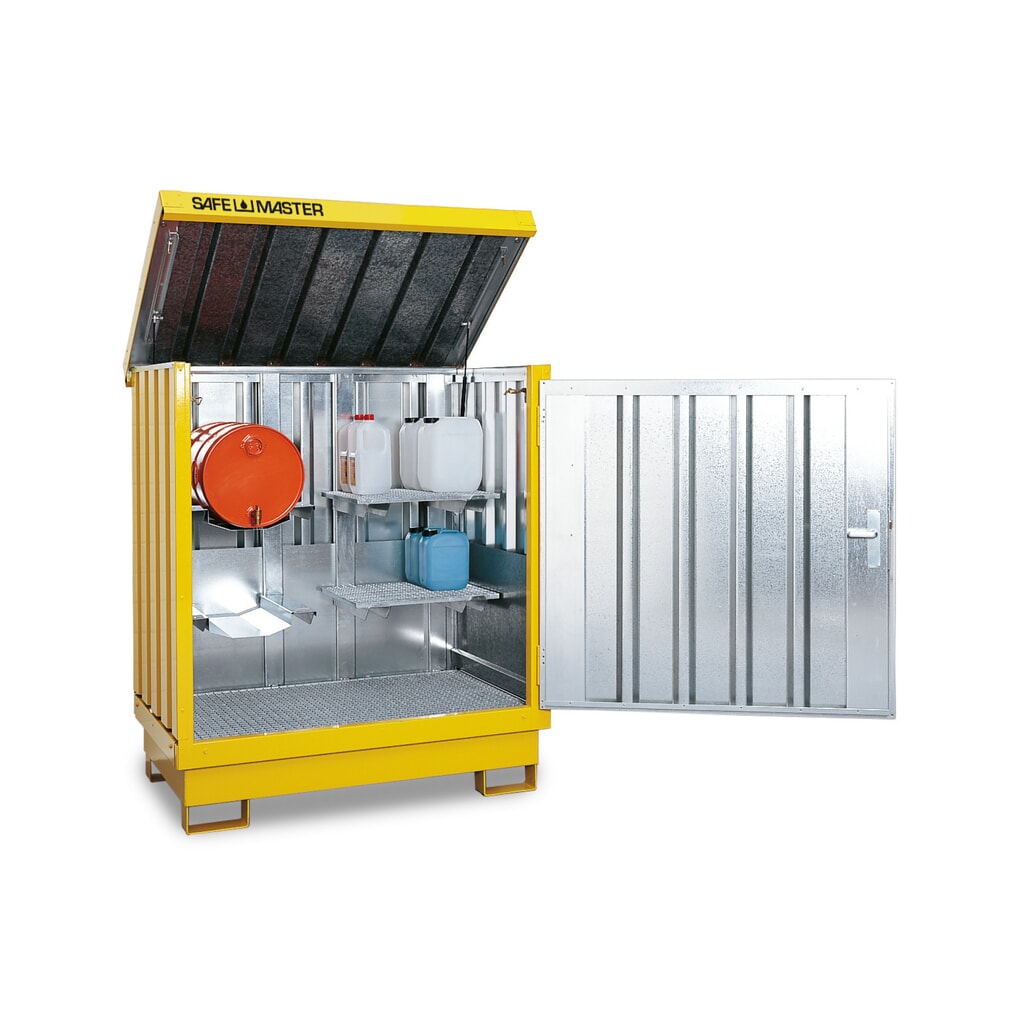 Depot voor gevaarlijke stoffen, verzinkt en gelakt, 2 x 200 liter, h x b x d 1.685 x 1.420 x 1.080 mm, signaalgeel Product afbeelding: Depot voor gevaarlijke stoffen, verzinkt en gelakt, 2 x 200 liter, h x b x d 1.685 x 1.420 x 1.080 mm, signaalgeel