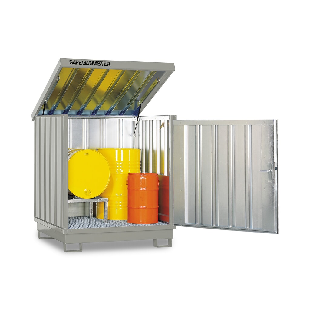 Product afbeelding: Depot voor gevaarlijke stoffen, verzinkt en gelakt, 4 x 200 liter, h x b x d 1.610 x 1.420 x 1.490 mm, grijswit
