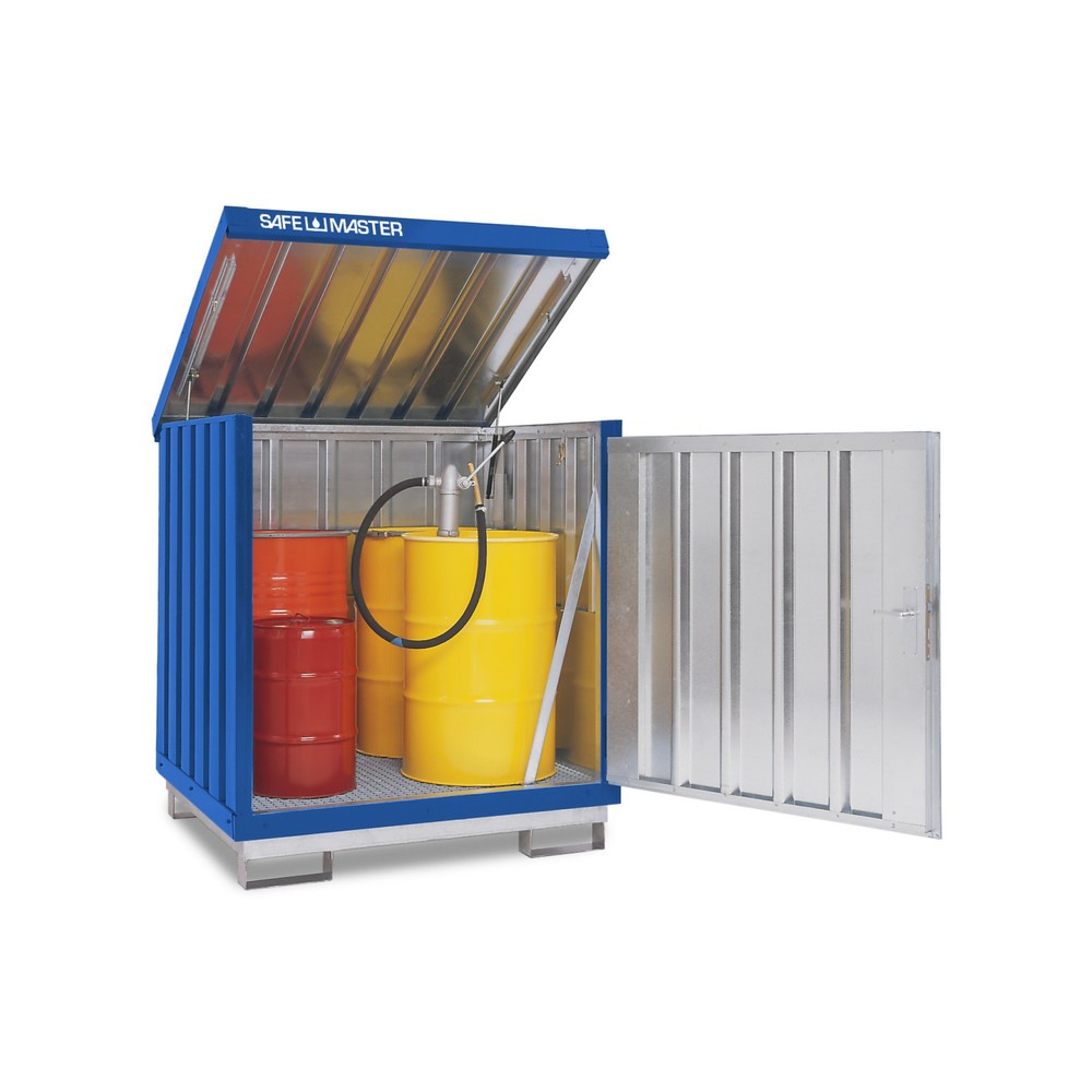 Product afbeelding: Depot voor gevaarlijke stoffen, verzinkt en gelakt, 4 x 200 liter, h x b x d 1.610 x 1.420 x 1.490 mm, gentiaanblauw