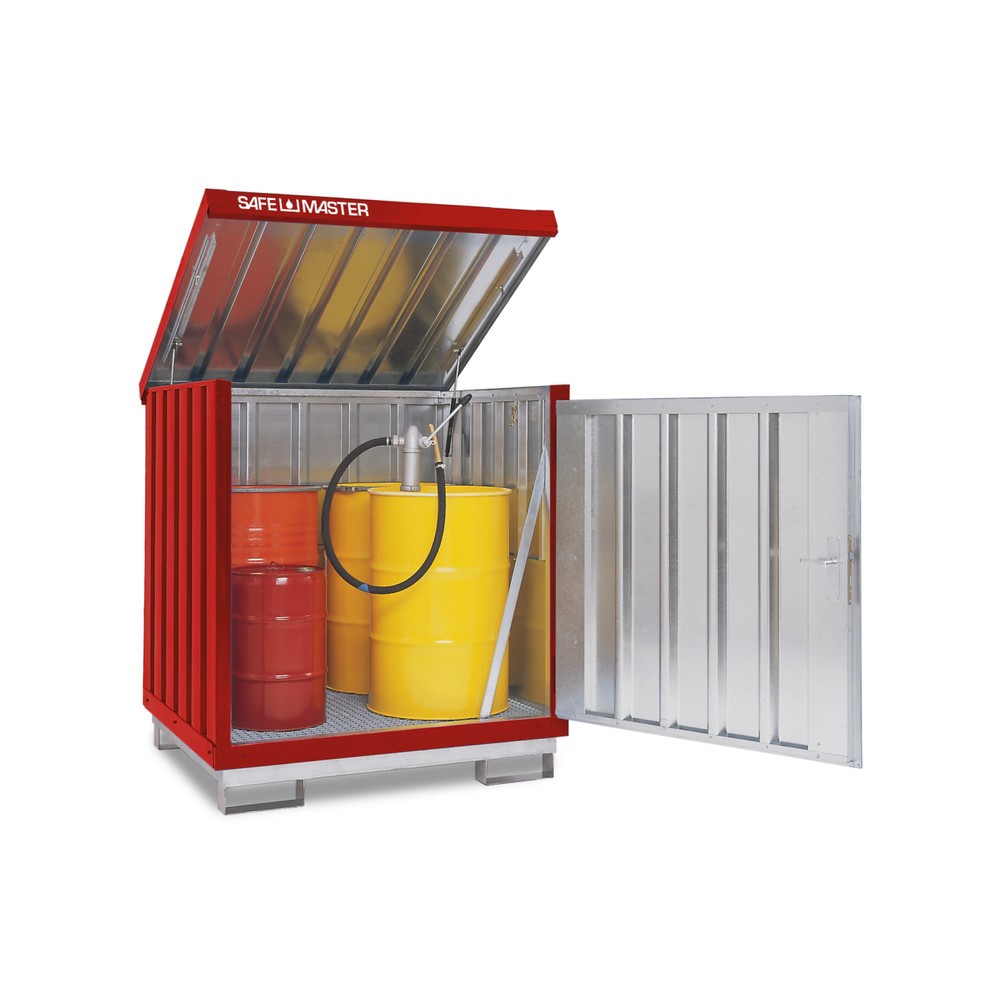 Product afbeelding: Depot voor gevaarlijke stoffen, verzinkt en gelakt, 4 x 200 liter, h x b x d 1.610 x 1.420 x 1.490 mm, vuurrood