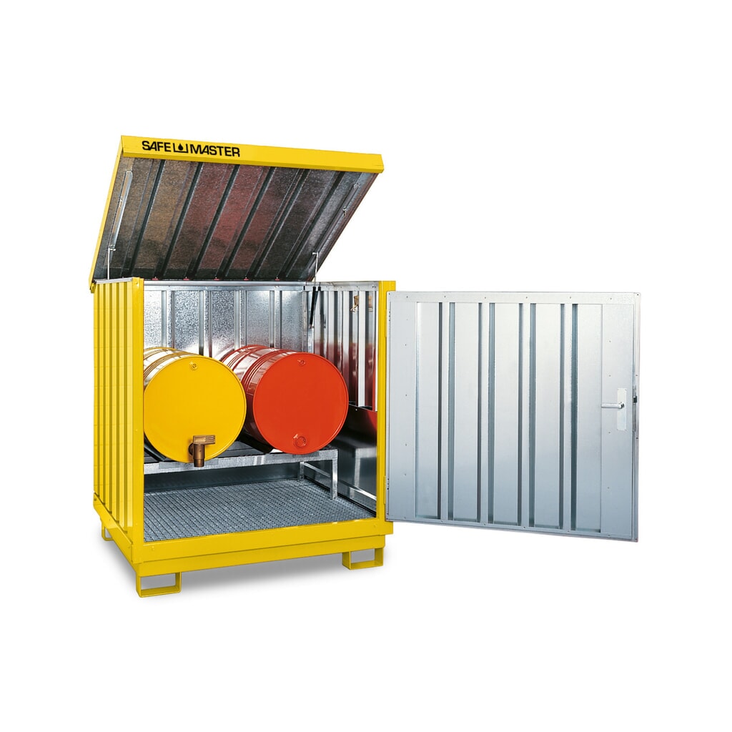 Depot voor gevaarlijke stoffen, verzinkt en gelakt, 4 x 200 liter, h x b x d 1.610 x 1.420 x 1.490 mm, signaalgeel Product afbeelding: Depot voor gevaarlijke stoffen, verzinkt en gelakt, 4 x 200 liter, h x b x d 1.610 x 1.420 x 1.490 mm, signaalgeel