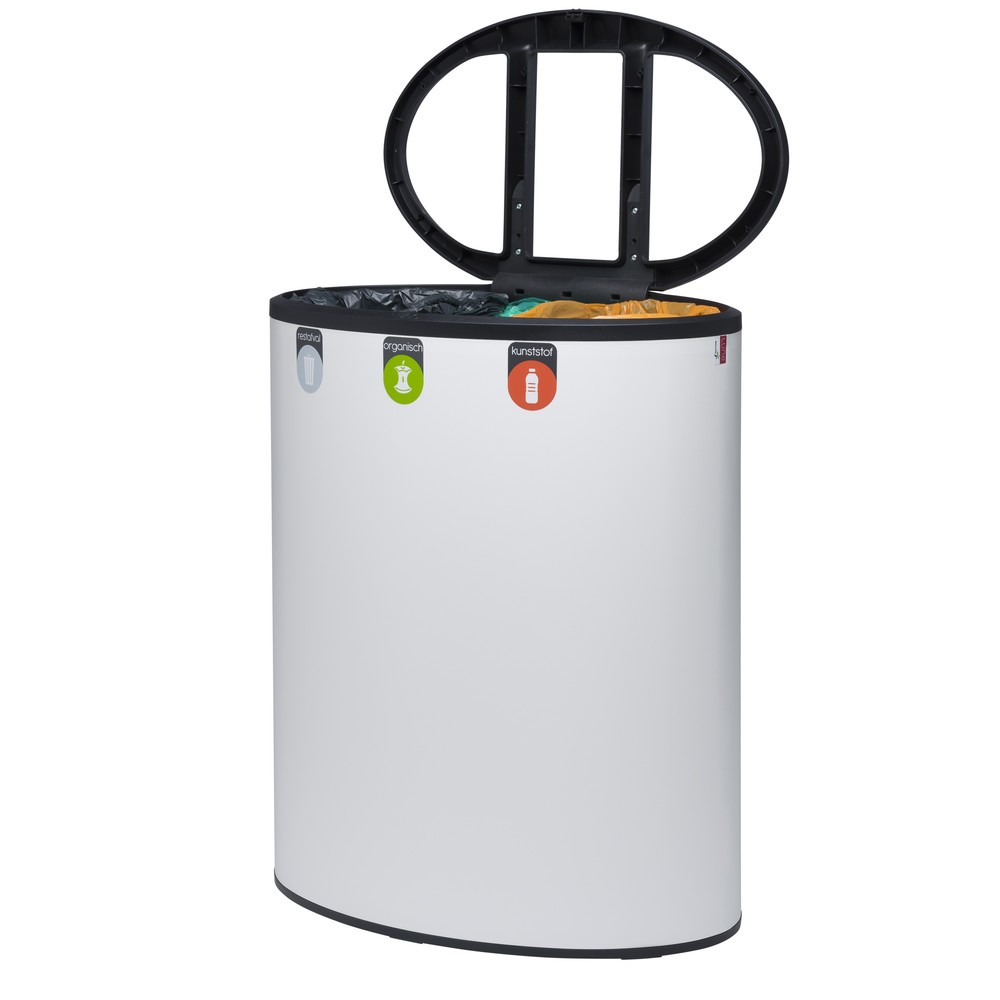 Productafbeelding nr. 3: Design afvalemmer LUNE Binc, wit, zwart, met open deksel