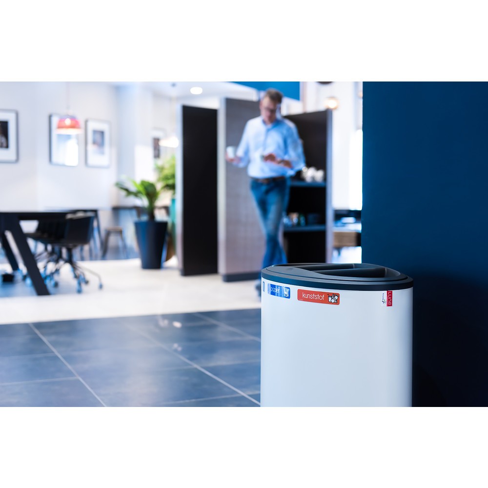 Productafbeelding nr. 10: Design afvalemmer LUNE Binc, wit, zwart, met open deksel