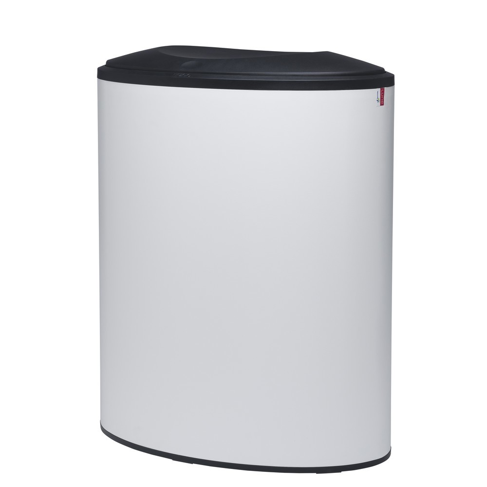 Product afbeelding: Design afvalemmer LUNE Binc, wit, zwart, met gesloten deksel
