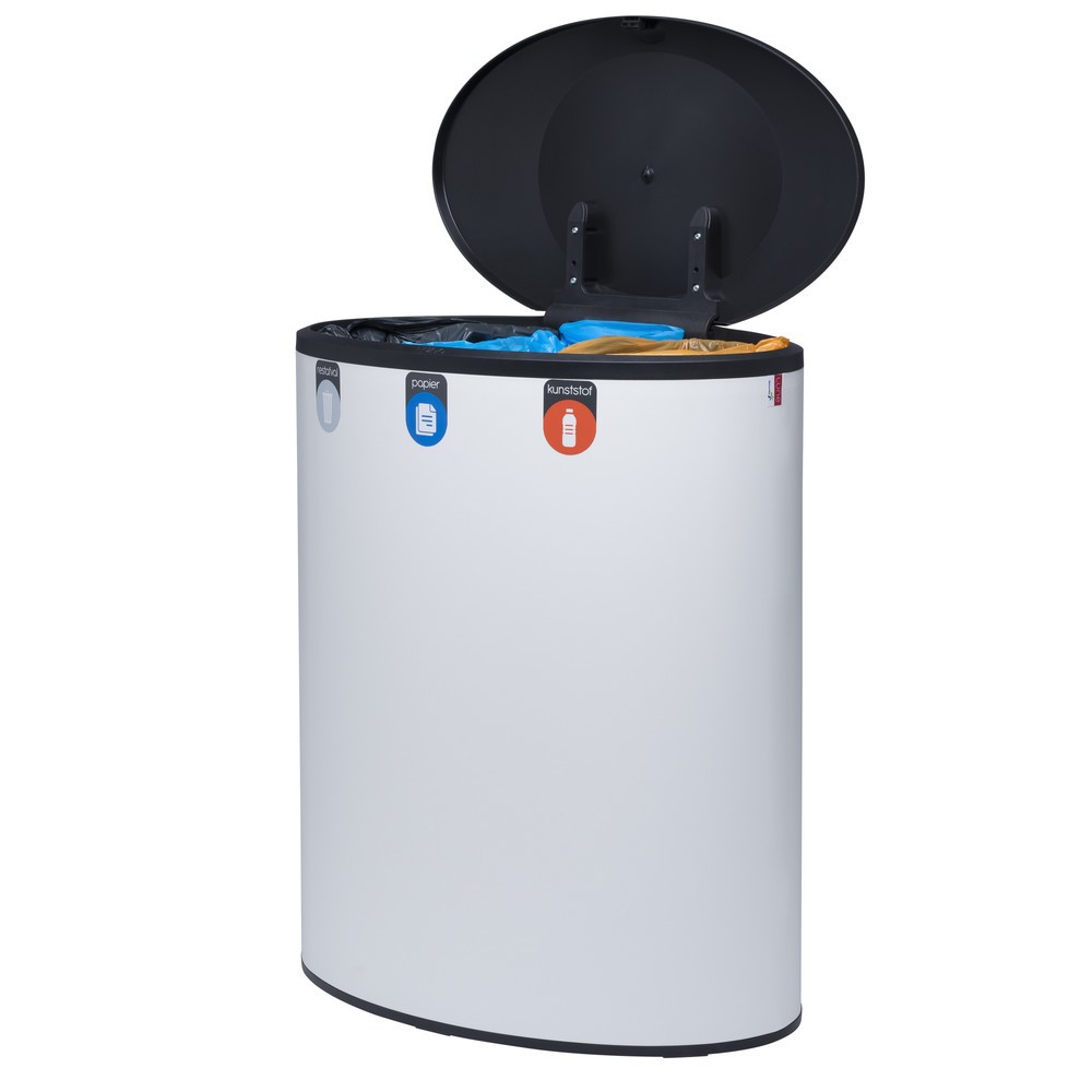 Productafbeelding nr. 5: Design afvalemmer LUNE Binc, wit, zwart, met gesloten deksel
