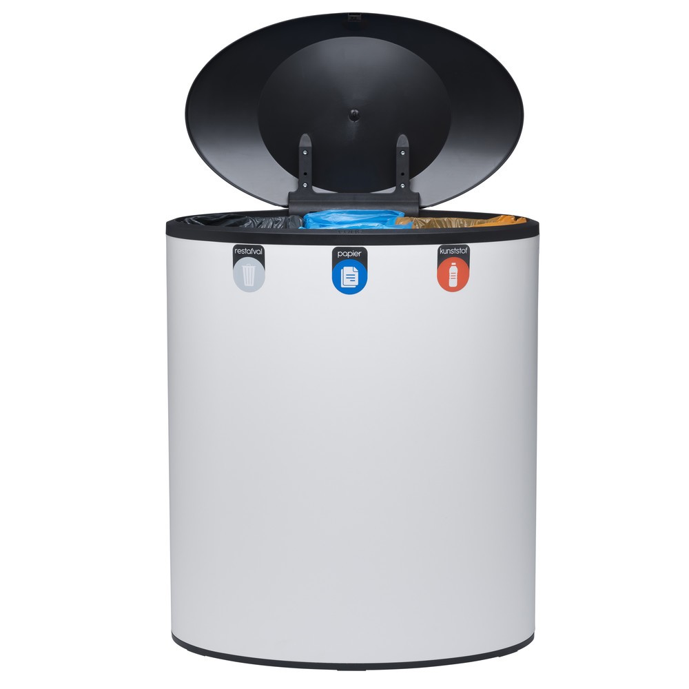 Productafbeelding nr. 7: Design afvalemmer LUNE Binc, wit, zwart, met gesloten deksel