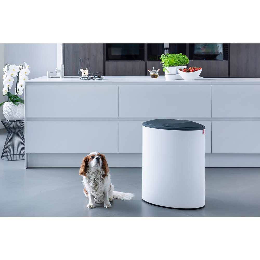 Productafbeelding nr. 9: Design afvalemmer LUNE Binc, wit, zwart, met gesloten deksel