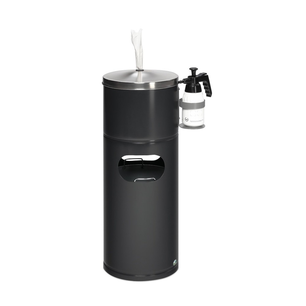 Product afbeelding: Desinfectiestation VAR®, voor papieren doekjes, met flessenhouder en inzetbak, gepoedercoat
