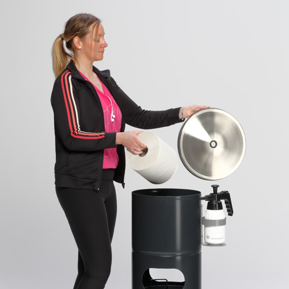 Productafbeelding nr. 4: Desinfectiestation VAR®, voor papieren doekjes, met flessenhouder en inzetbak, gepoedercoat