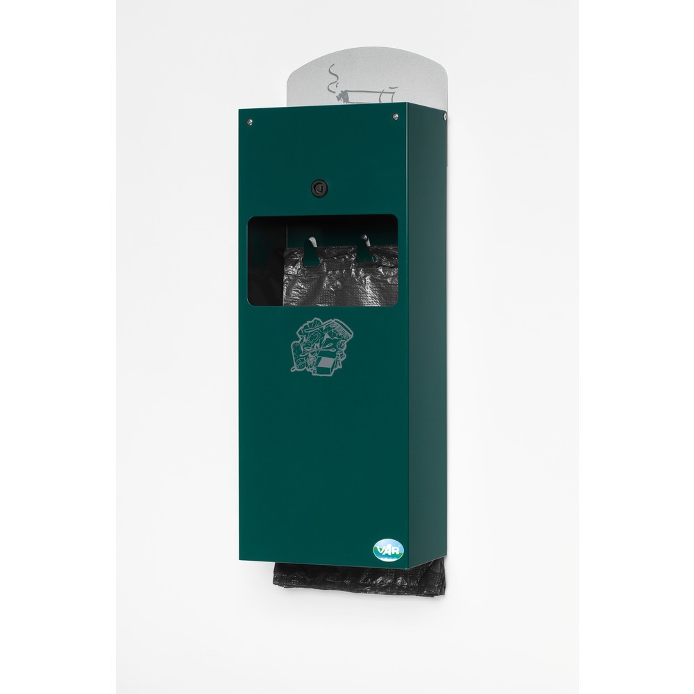 Product afbeelding: Dispenser voor hondenpoepzakjes VAR® DS 4, met asbak en binnenbak, mosgroen