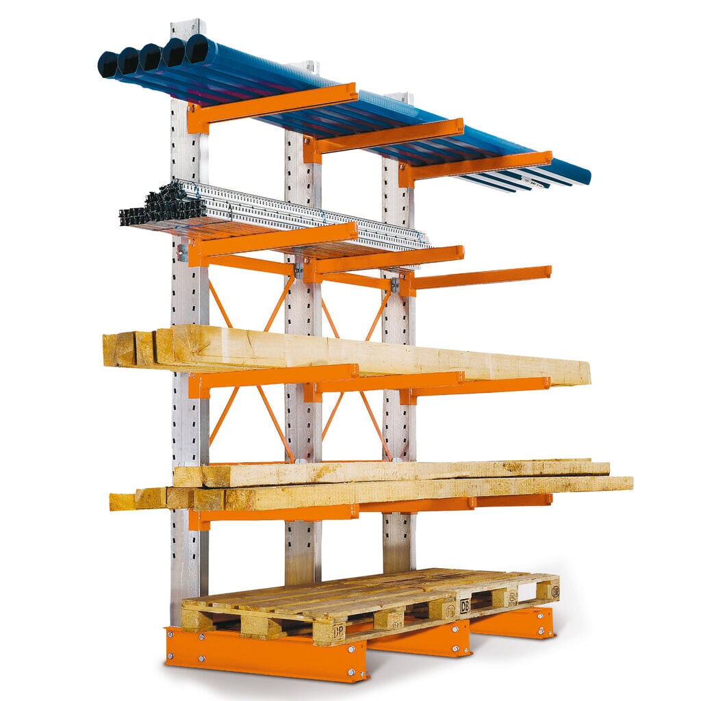 Product afbeelding: Complete draagarmstelling, enkelzijdig, draagvermogen per arm 500 kg, hxbxd 2.432 x 3.160 x 820 mm, 4 staanders