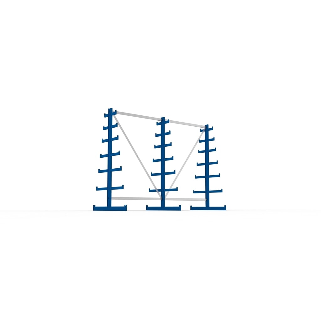 Complete draagarmstelling META, dubbelzijdig, draagvermogen per arm 150 kg, hxbxd 2.000 x 2.755 x 1.090 mm, 3 staanders Productafbeelding nr. 3: Complete draagarmstelling META, dubbelzijdig, draagvermogen per arm 150 kg, hxbxd 2.000 x 2.755 x 1.090 mm, 3 staanders