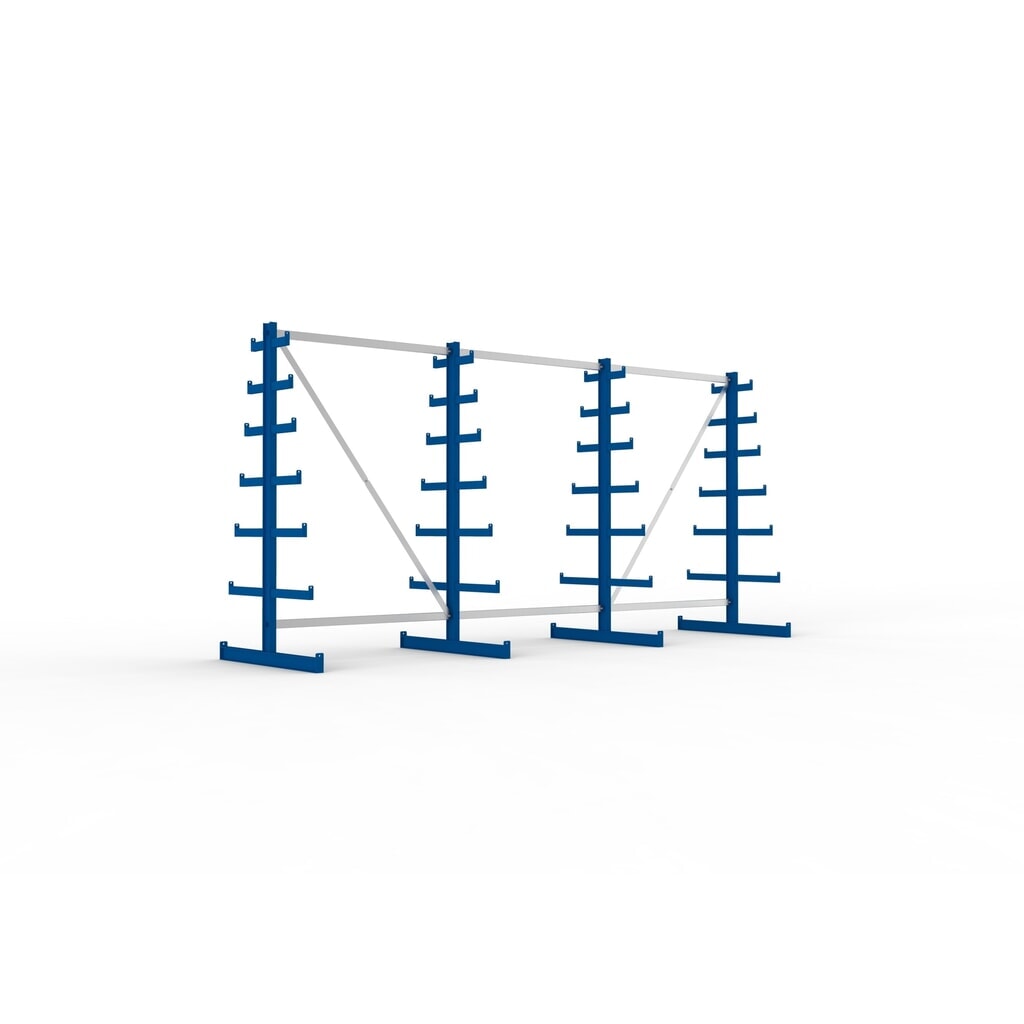 Product afbeelding: Complete draagarmstelling META, dubbelzijdig, draagvermogen per arm 150 kg, hxbxd 2.000 x 4.105 x 1.090 mm, 4 staanders