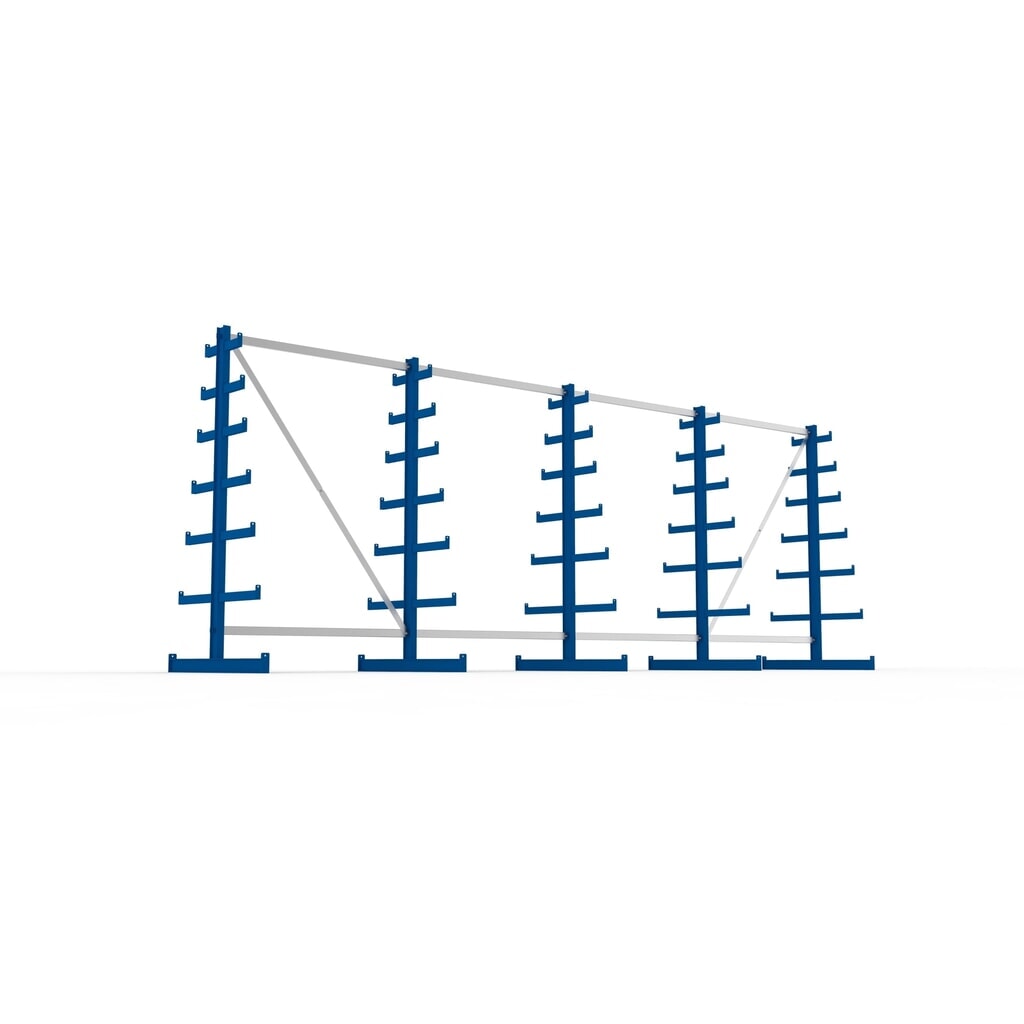 Complete draagarmstelling META, dubbelzijdig, draagvermogen per arm 150 kg, hxbxd 2.000 x 5.455 x 1.090 mm, 5 staanders Productafbeelding nr. 3: Complete draagarmstelling META, dubbelzijdig, draagvermogen per arm 150 kg, hxbxd 2.000 x 5.455 x 1.090 mm, 5 staanders