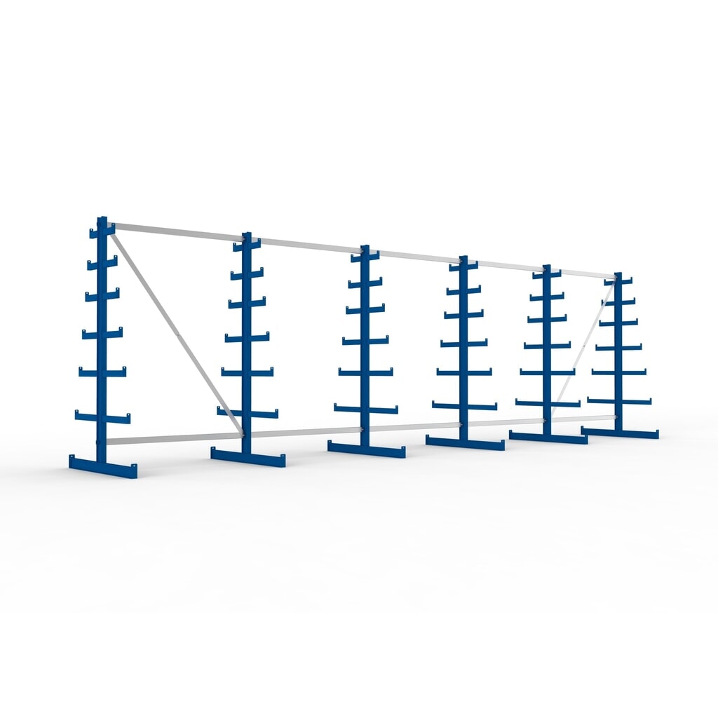Product afbeelding: Complete draagarmstelling META, dubbelzijdig, draagvermogen per arm 150 kg, hxbxd 2.000 x 6.805 x 1.090 mm, 6 staanders