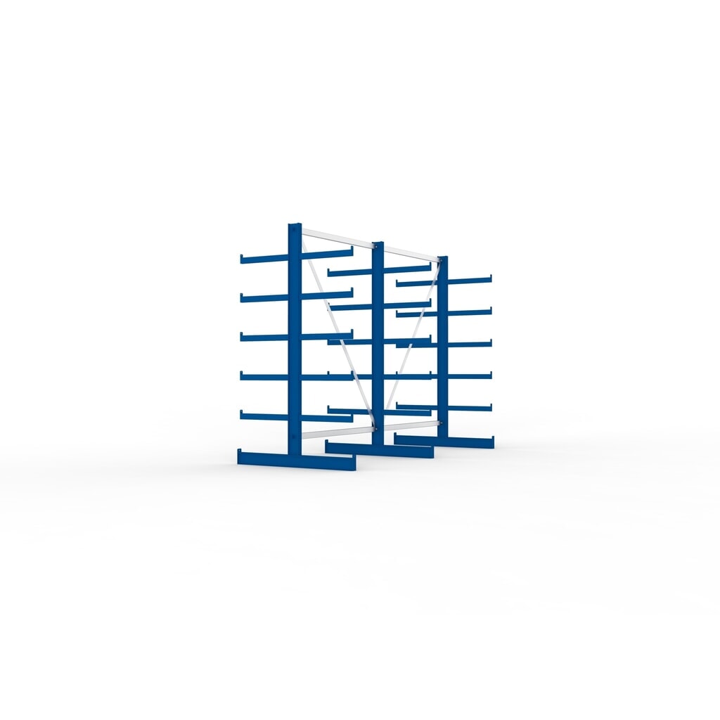 Complete draagarmstelling META, dubbelzijdig, draagvermogen per arm 200 kg, hxbxd 2.000 x 2.755 x 1.150 mm, 3 staanders Productafbeelding nr. 4: Complete draagarmstelling META, dubbelzijdig, draagvermogen per arm 200 kg, hxbxd 2.000 x 2.755 x 1.150 mm, 3 staanders