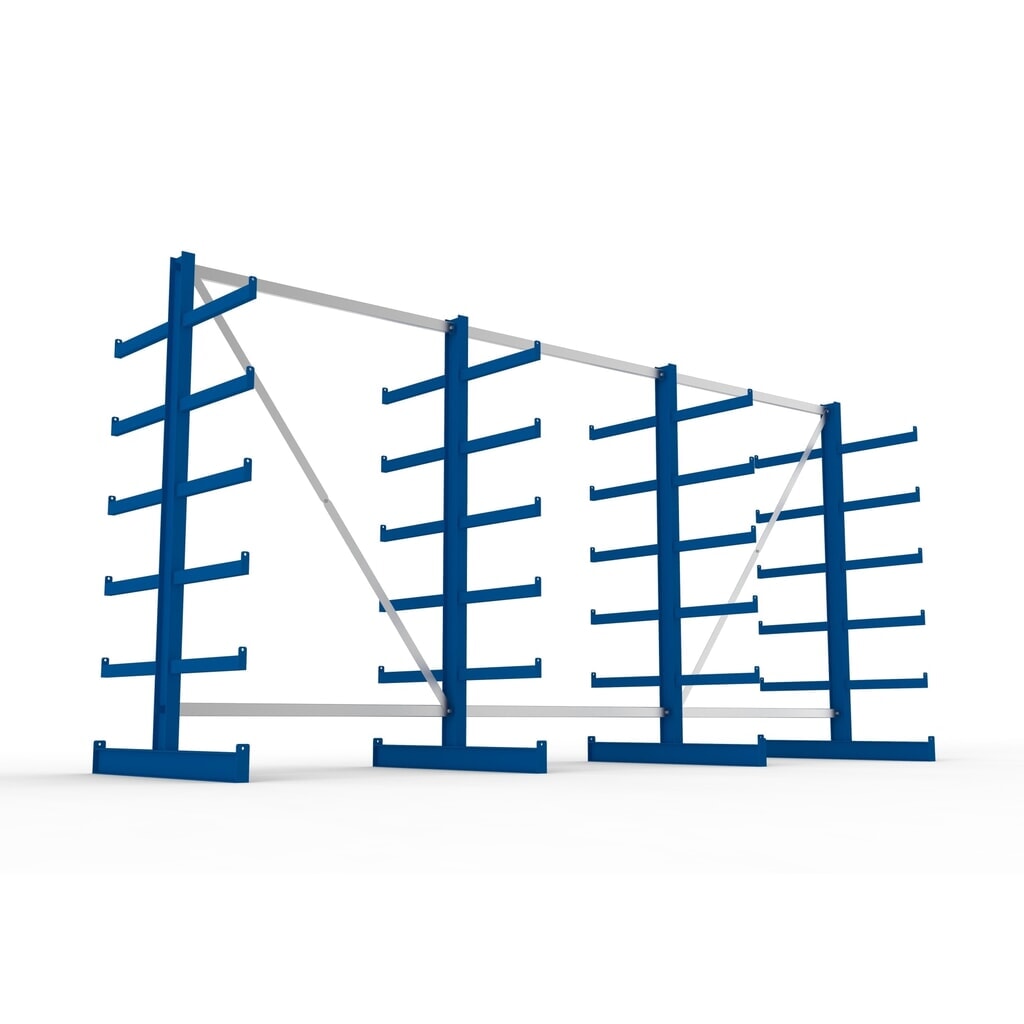 Complete draagarmstelling META, dubbelzijdig, draagvermogen per arm 200 kg, hxbxd 2.000 x 4.105 x 1.150 mm, 4 staanders Productafbeelding nr. 4: Complete draagarmstelling META, dubbelzijdig, draagvermogen per arm 200 kg, hxbxd 2.000 x 4.105 x 1.150 mm, 4 staanders