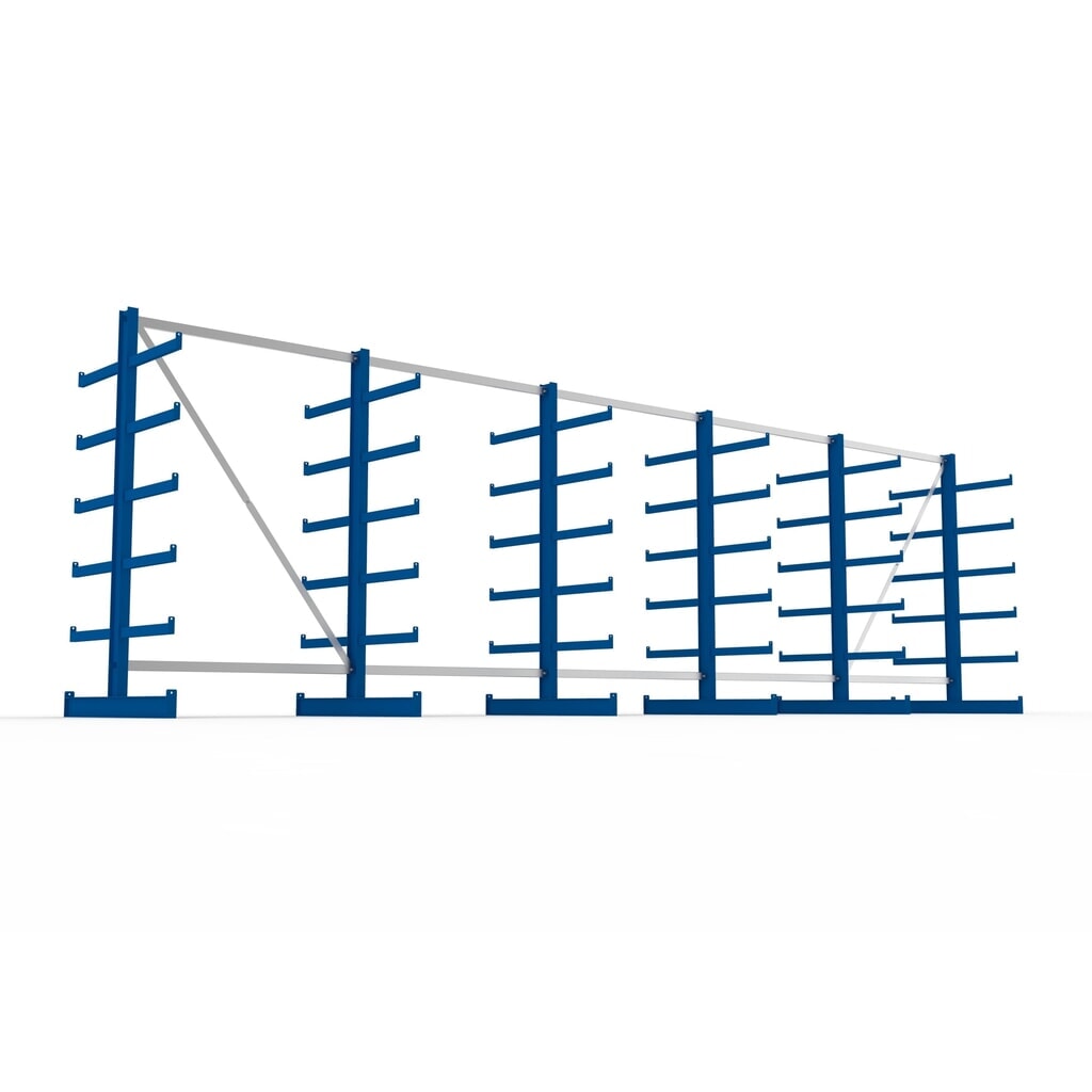 Complete draagarmstelling META, dubbelzijdig, draagvermogen per arm 200 kg, hxbxd 2.000 x 6.805 x 1.150 mm, 6 staanders Productafbeelding nr. 3: Complete draagarmstelling META, dubbelzijdig, draagvermogen per arm 200 kg, hxbxd 2.000 x 6.805 x 1.150 mm, 6 staanders