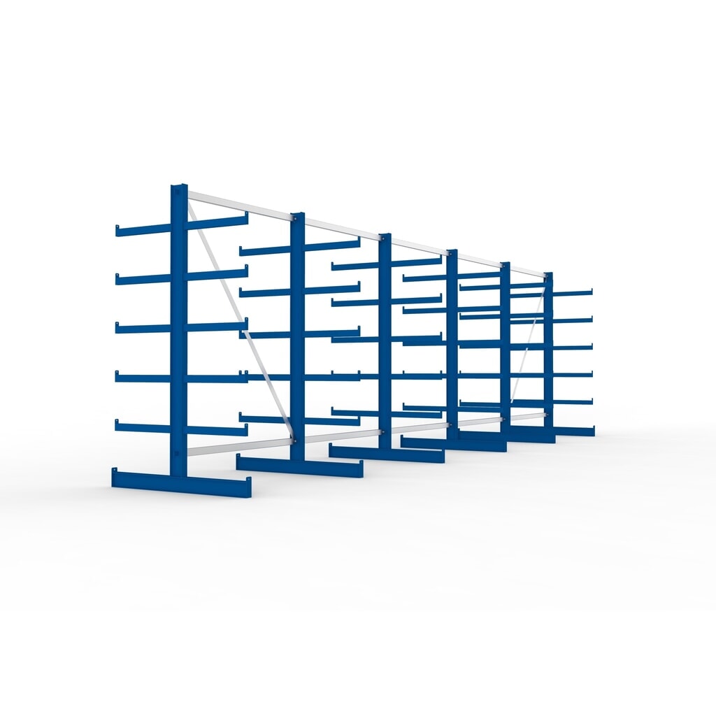 Complete draagarmstelling META, dubbelzijdig, draagvermogen per arm 200 kg, hxbxd 2.000 x 6.805 x 1.150 mm, 6 staanders Productafbeelding nr. 4: Complete draagarmstelling META, dubbelzijdig, draagvermogen per arm 200 kg, hxbxd 2.000 x 6.805 x 1.150 mm, 6 staanders