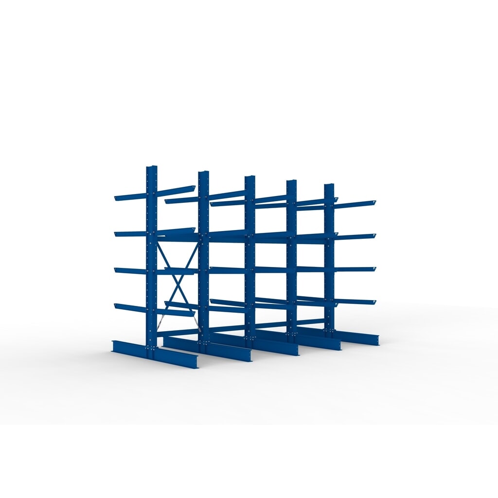 Complete draagarmstelling voor zware lasten META, dubbelzijdig, draagvermogen per arm 505 kg, hxbxd 3.000 x 4.090 x 2.400 mm, 5 staanders Product afbeelding: Complete draagarmstelling voor zware lasten META, dubbelzijdig, draagvermogen per arm 505 kg, hxbxd 3.000 x 4.090 x 2.400 mm, 5 staanders