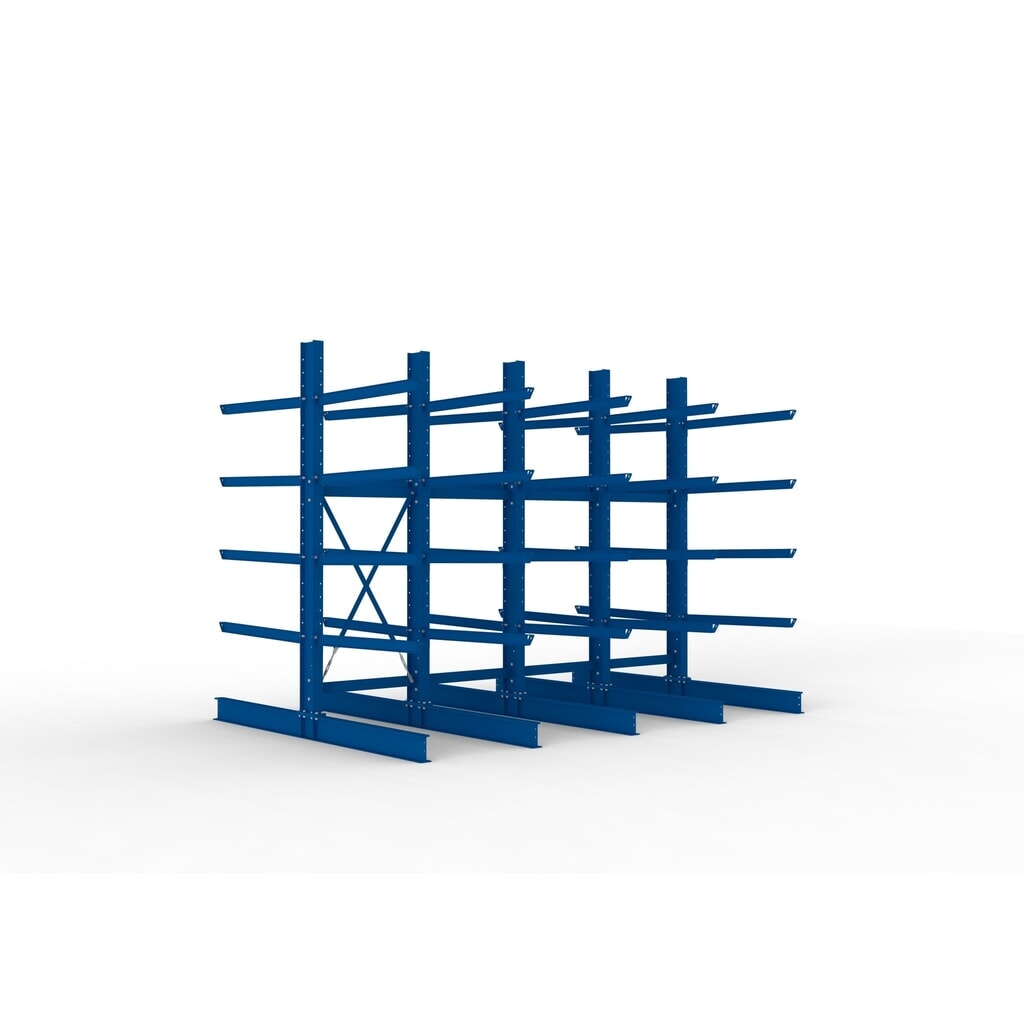 Complete draagarmstelling voor zware lasten META, dubbelzijdig, draagvermogen per arm 400 kg, hxbxd 3.000 x 4.090 x 2.900 mm, 5 staanders Product afbeelding: Complete draagarmstelling voor zware lasten META, dubbelzijdig, draagvermogen per arm 400 kg, hxbxd 3.000 x 4.090 x 2.900 mm, 5 staanders