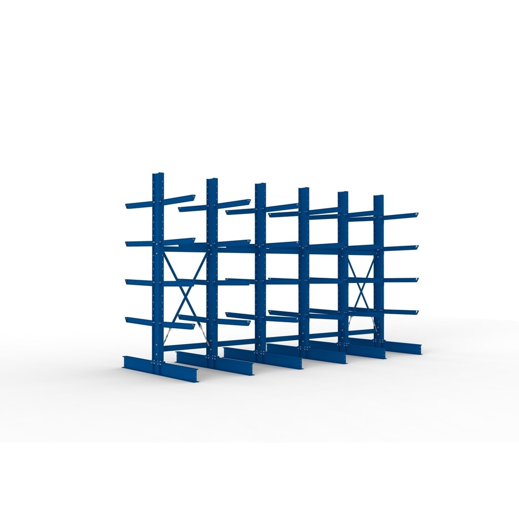 Complete draagarmstelling voor zware lasten META, dubbelzijdig, draagvermogen per arm 630 kg, hxbxd 3.000 x 5.090 x 2.000 mm, 6 staanders Product afbeelding: Complete draagarmstelling voor zware lasten META, dubbelzijdig, draagvermogen per arm 630 kg, hxbxd 3.000 x 5.090 x 2.000 mm, 6 staanders