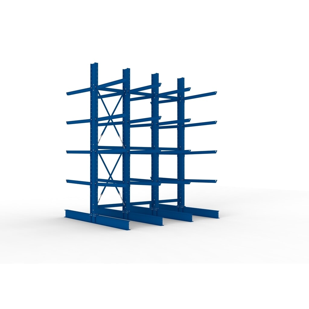 Complete draagarmstelling voor zware lasten META, dubbelzijdig, draagvermogen per arm 400 kg, hxbxd 4.000 x 3.100 x 2.900 mm, 4 staanders Product afbeelding: Complete draagarmstelling voor zware lasten META, dubbelzijdig, draagvermogen per arm 400 kg, hxbxd 4.000 x 3.100 x 2.900 mm, 4 staanders