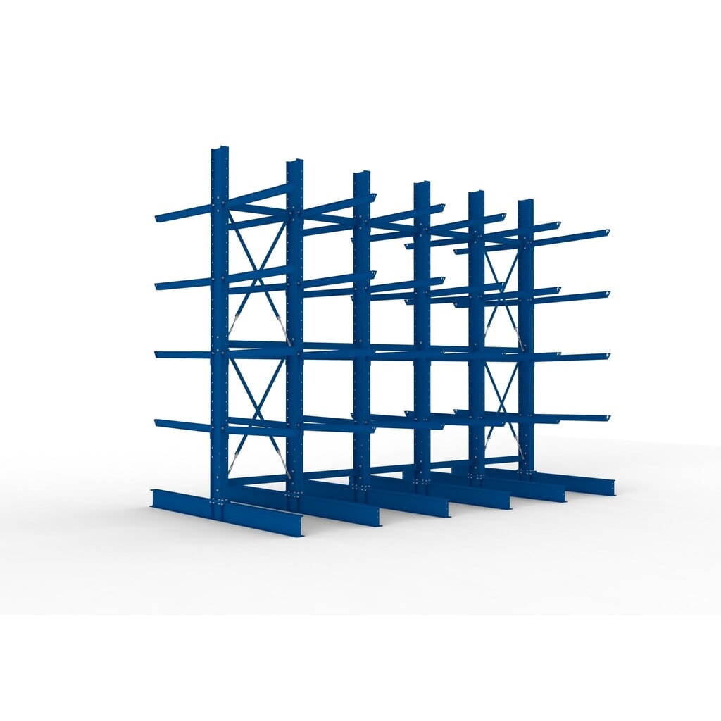 Complete draagarmstelling voor zware lasten META, dubbelzijdig, draagvermogen per arm 400 kg, hxbxd 4.000 x 5.100 x 2.920 mm, 6 staanders Product afbeelding: Complete draagarmstelling voor zware lasten META, dubbelzijdig, draagvermogen per arm 400 kg, hxbxd 4.000 x 5.100 x 2.920 mm, 6 staanders