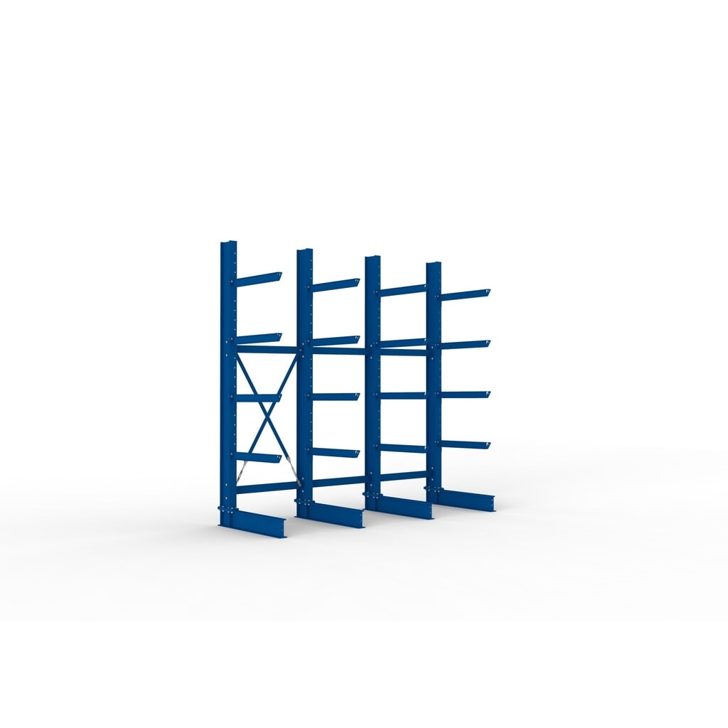 Complete draagarmstelling voor zware lasten META, enkelzijdig, draagvermogen per arm 630 kg, hxbxd 3.000 x 3.090 x 1.135 mm, 4 staanders Product afbeelding: Complete draagarmstelling voor zware lasten META, enkelzijdig, draagvermogen per arm 630 kg, hxbxd 3.000 x 3.090 x 1.135 mm, 4 staanders