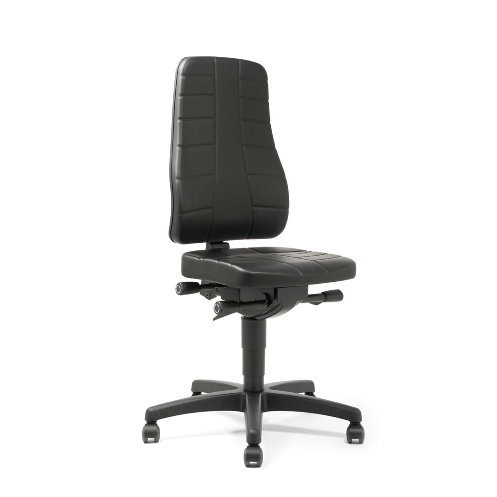 Draaibare werkstoel bimos All-In-One Highline, kunstleer, met wielen, zwart Product afbeelding: Draaibare werkstoel bimos All-In-One Highline, kunstleer, met wielen, zwart