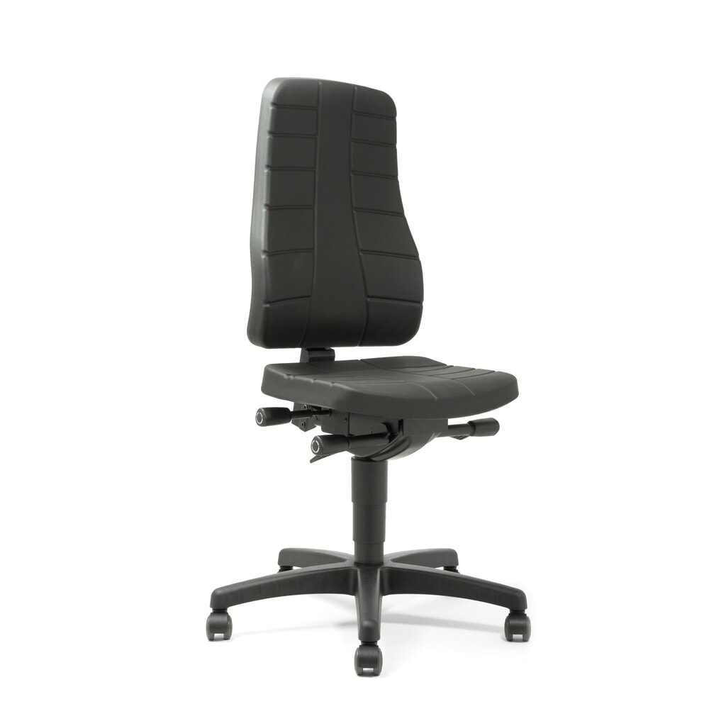 Draaibare werkstoel bimos All-In-One Highline, PU-schuim, met wielen, zwart Product afbeelding: Draaibare werkstoel bimos All-In-One Highline, PU-schuim, met wielen, zwart