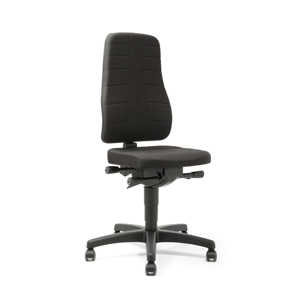 Draaibare werkstoel bimos All-In-One Highline, stof, met wielen, zwart Product afbeelding: Draaibare werkstoel bimos All-In-One Highline, stof, met wielen, zwart