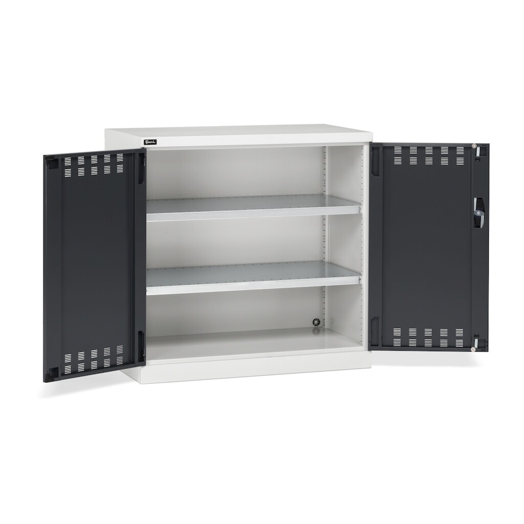 Product afbeelding: Draaideurkast Fami PERFOM, 2 legborden, geperforeerde draaideuren, hxbxd 1.000 x 1.023 x 555 mm, lichtgrijs, antraciet