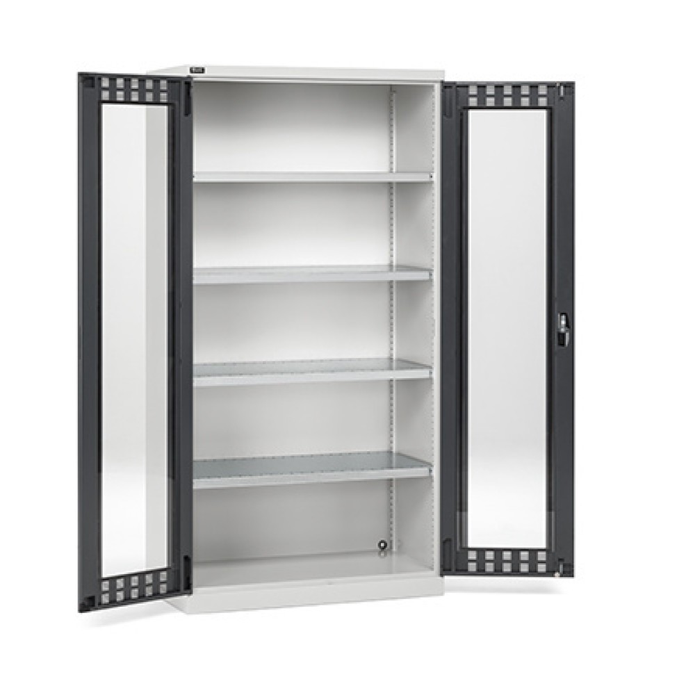 Product afbeelding: Draaideurkast Fami PERFOM met 4 legborden en kijkvensters, hxbxd 2.000 x 1.023 x 726 mm, lichtgrijs, antraciet